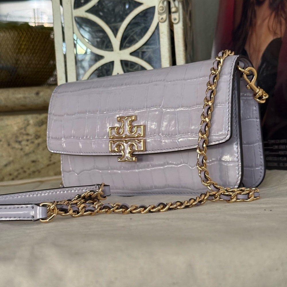 Tory Burch Light Purple Clutch with Gold Chain